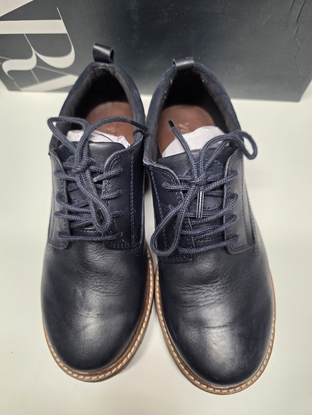 Zara Navy leather derby shoes Boys US 2.5 Or EUR 34 Or US 4.5 Women